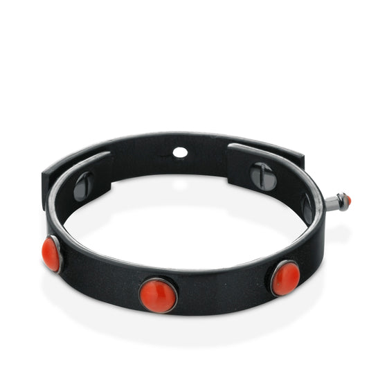 Bracciale in pelle nera e Corallo