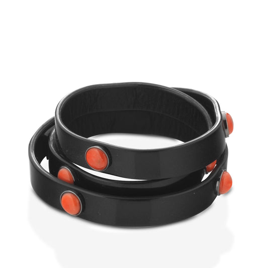 Bracciale in pelle nera e Corallo